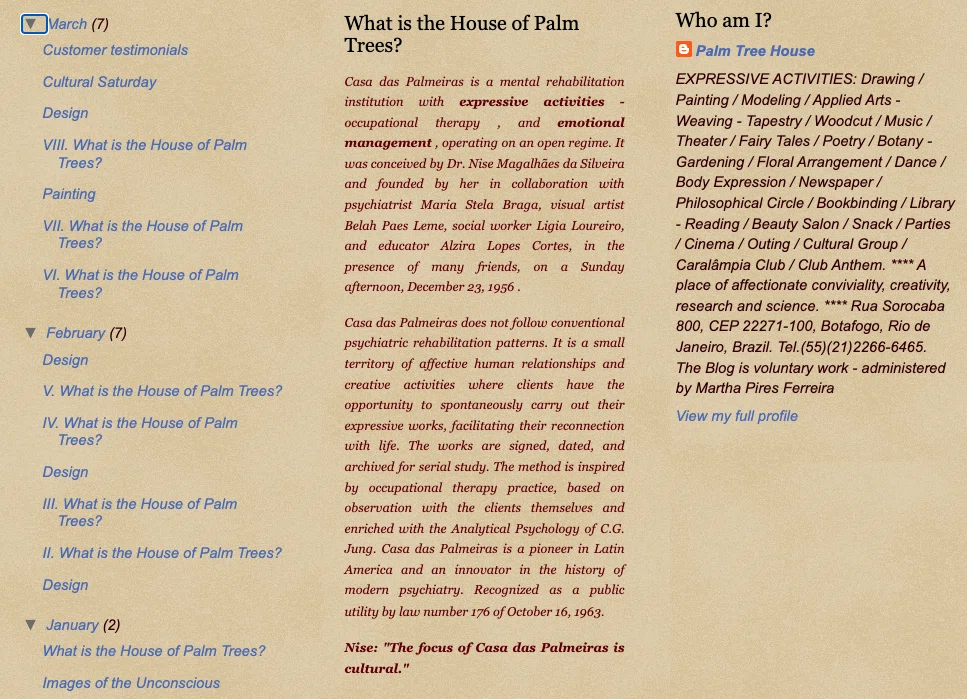 Original Casa das Palmeiras Blogspot website with default layout and limited hierarchy