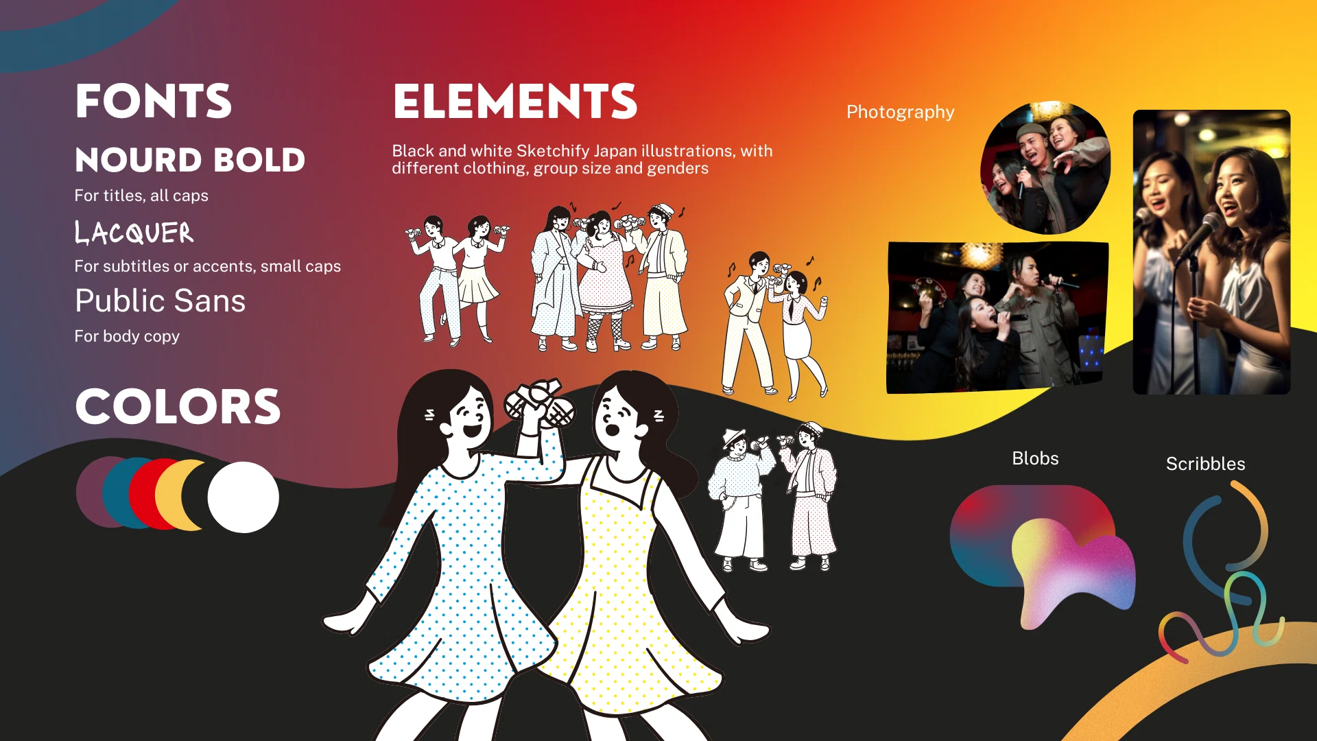 Karaoke Paradise visual identity system with logo, colors, and campaign style